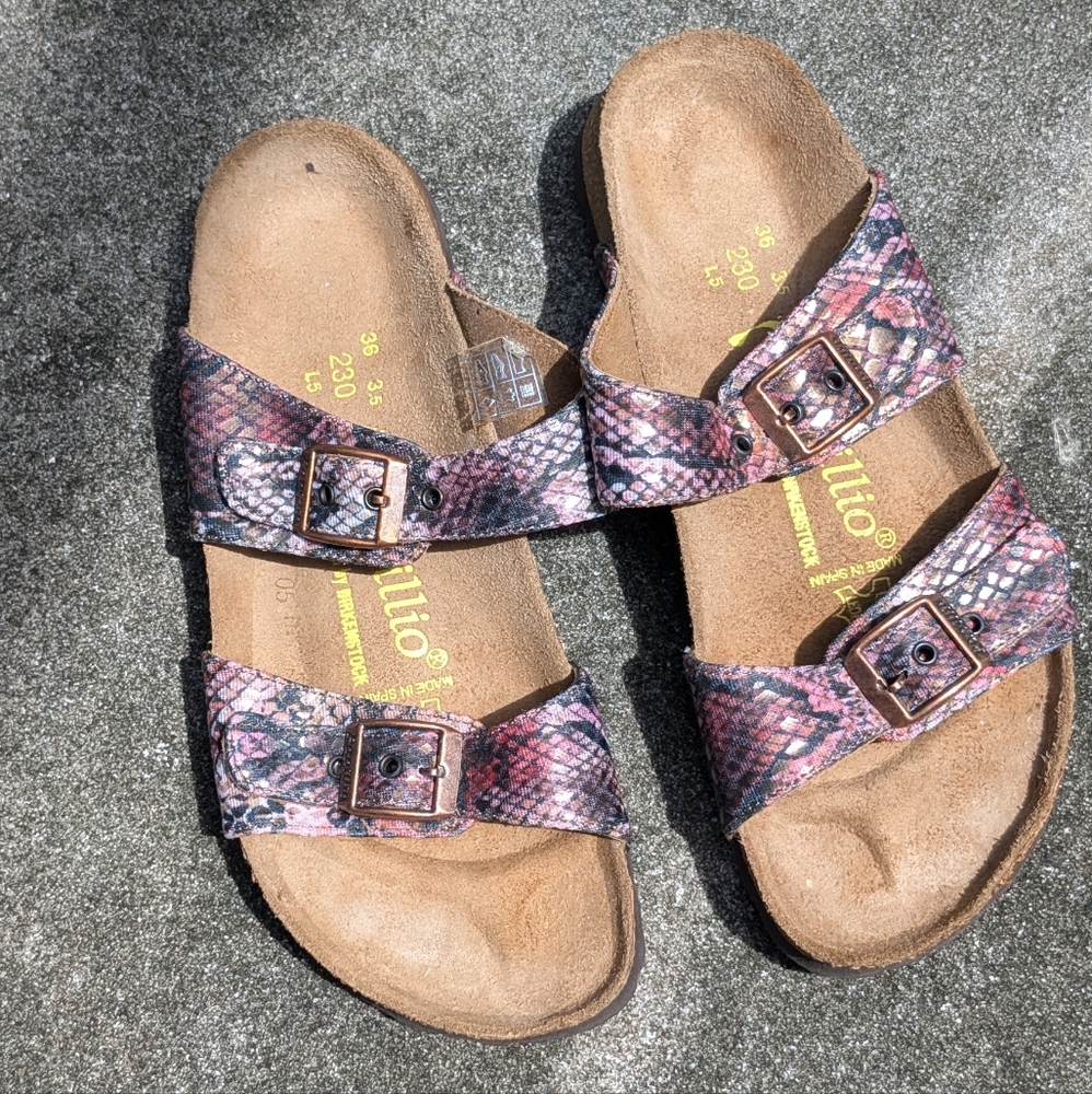 Birkenstock Papillio Sandals 36 Ladies 5.5 Snake Pattern Pink